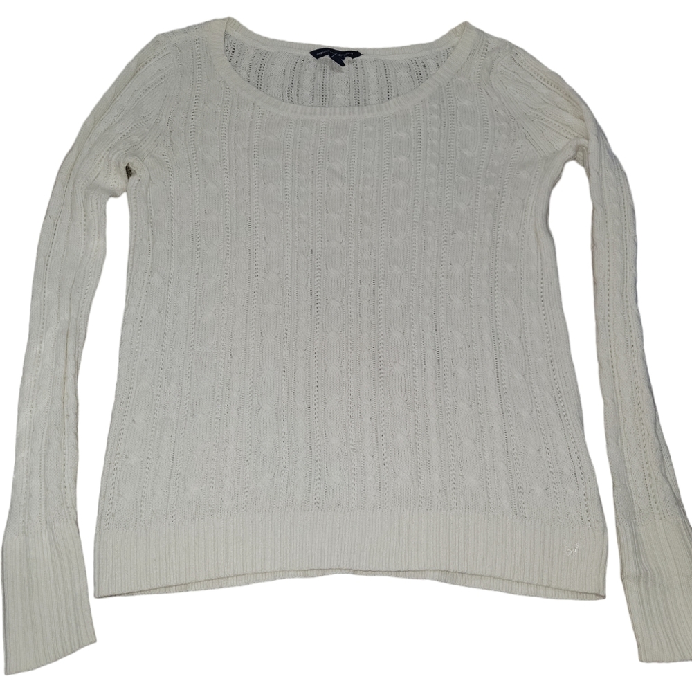 American Eagle Outfitters S petite cable knit white  scoop neck